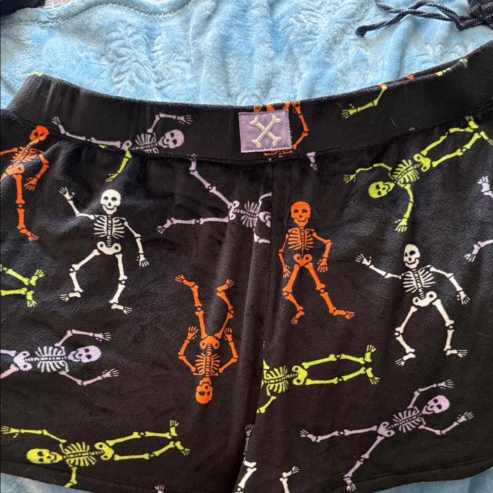 Skeleton Print Black Pajama Shorts